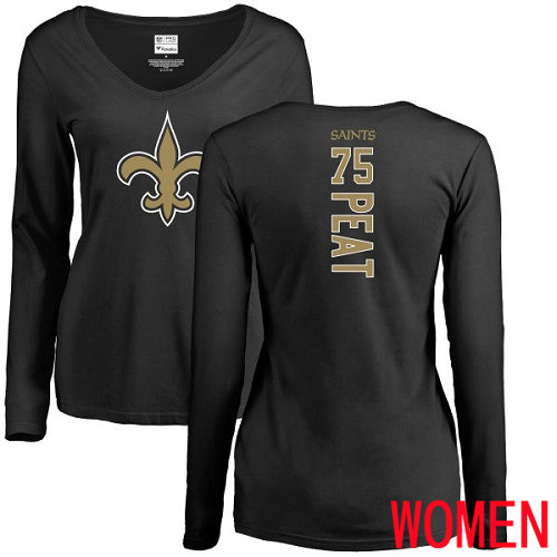 New Orleans Saints Black Women Andrus Peat Backer Slim Fit NFL Football #75 Long Sleeve T Shirt